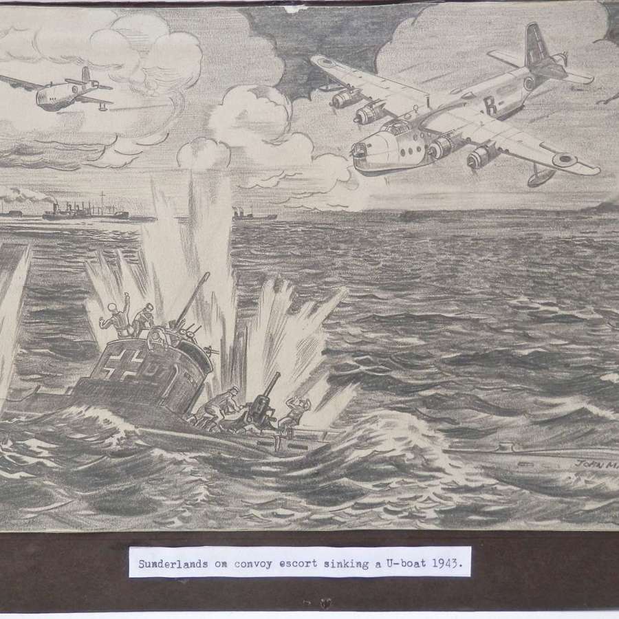 Original wartime pencil drawing of u boat