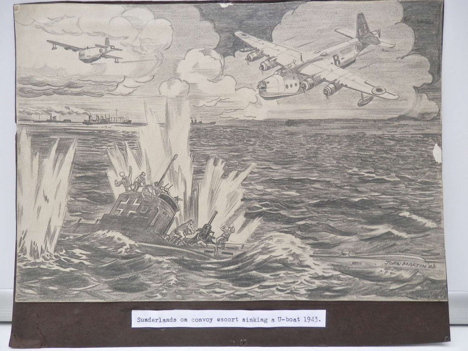 Original wartime pencil drawing of u boat