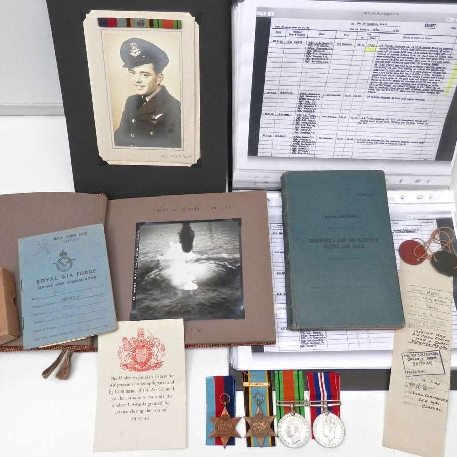 RAF log book, medals and photo album to Wireless / air gunner