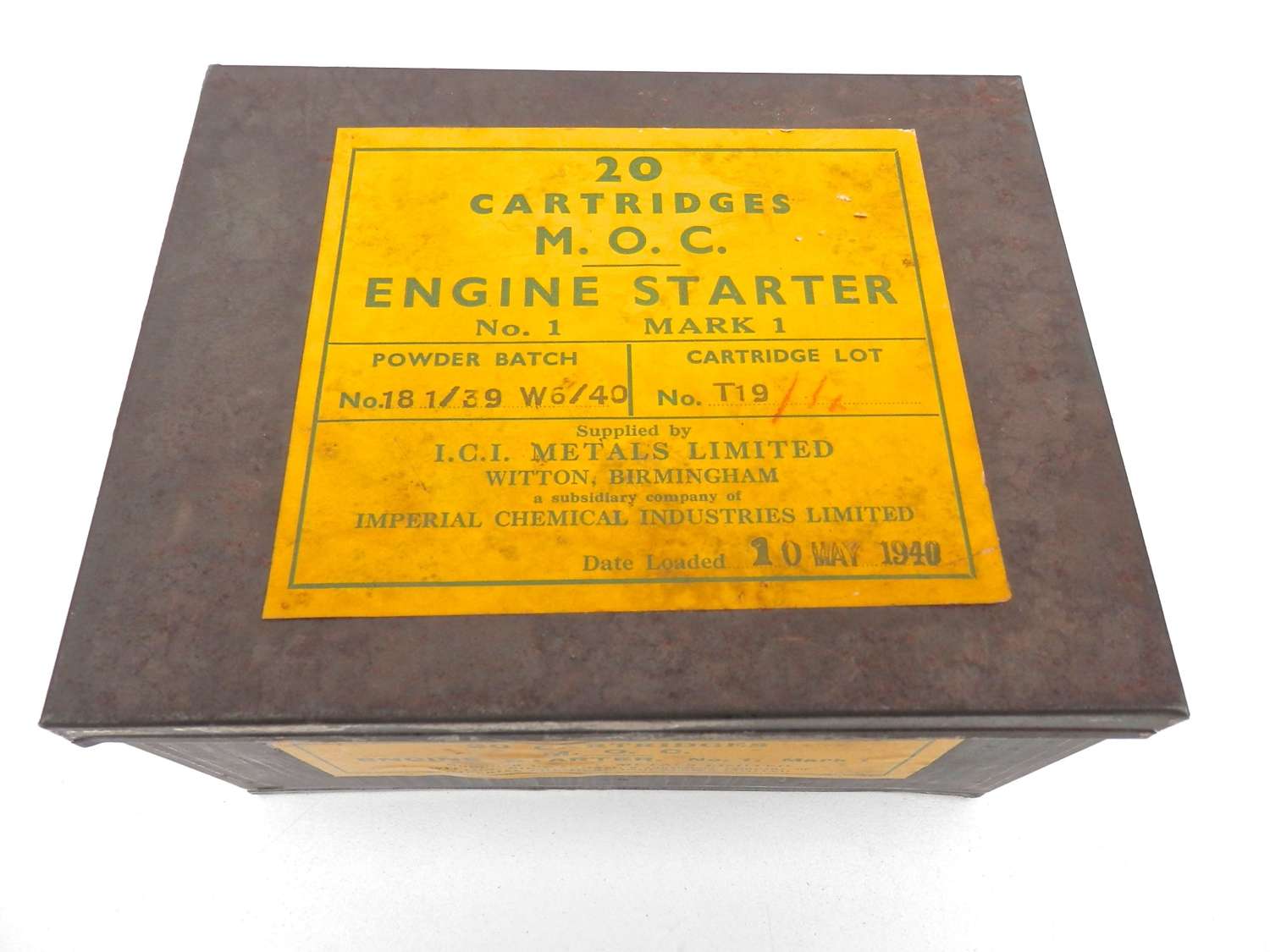 RAF Spitfire Merlin engine starter cartridge tin