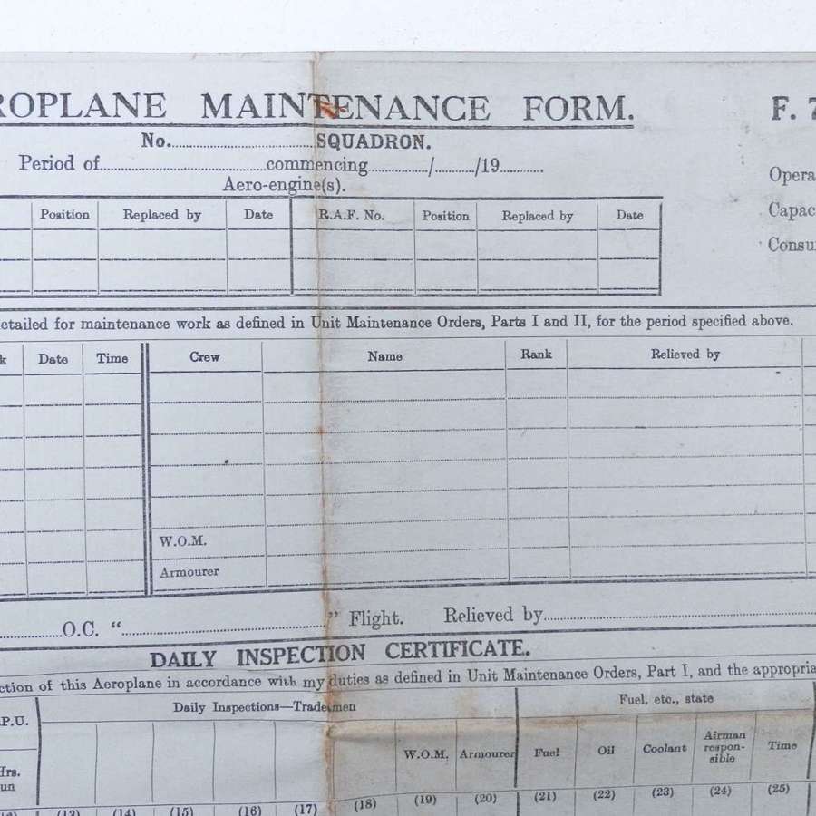 RAF aeroplane maintenance form 700