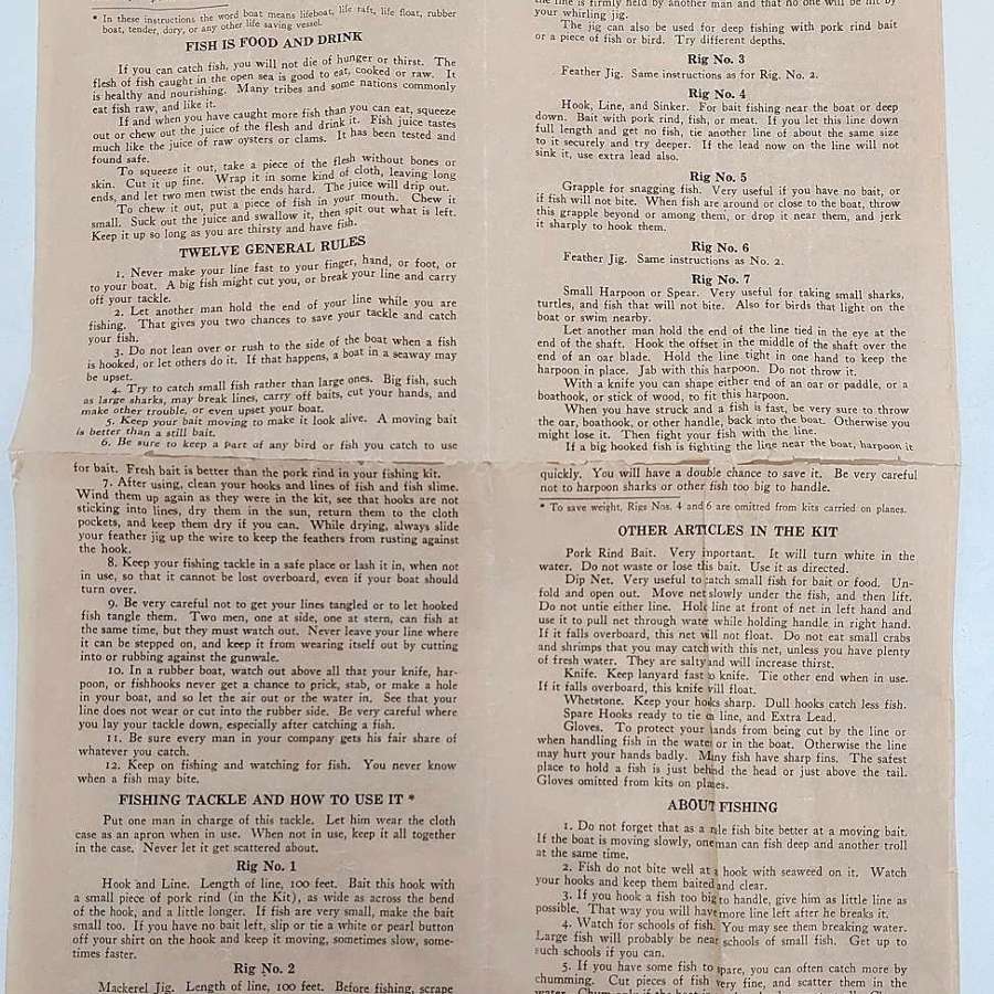 USAAF aircrew survival fishing instructions