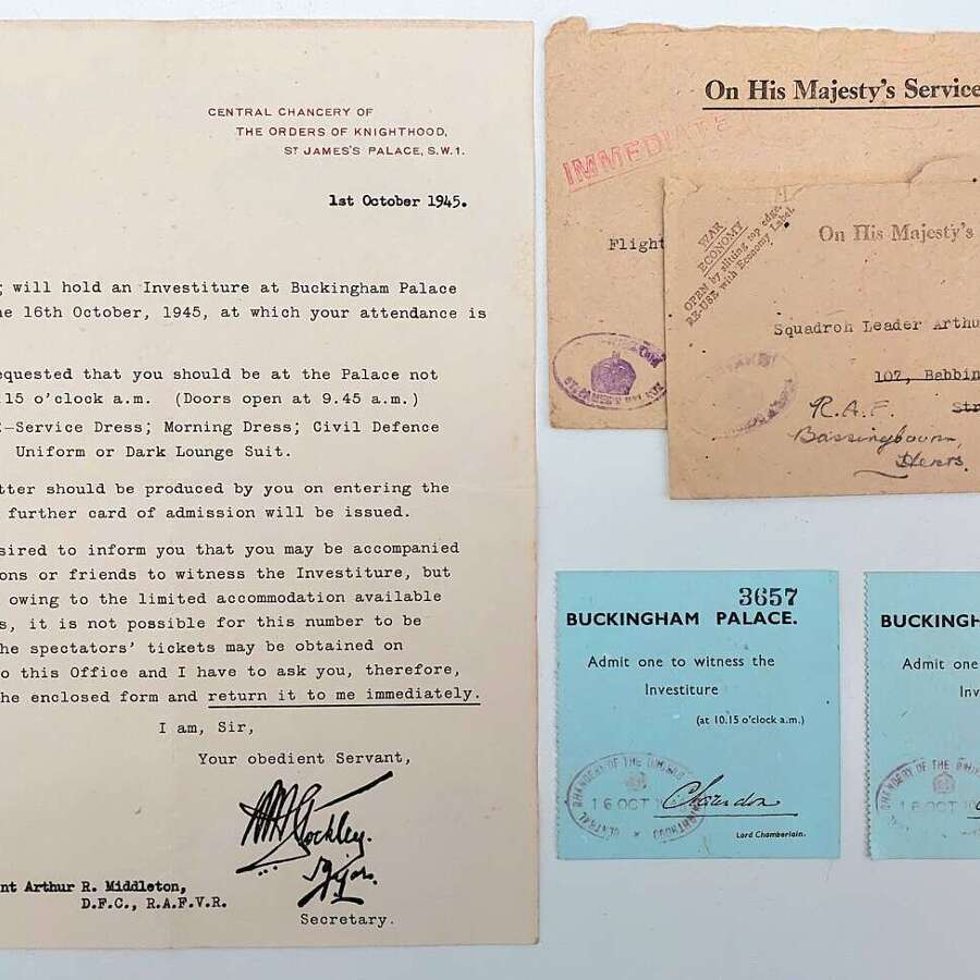 RAF DFC investiture letter and tickets