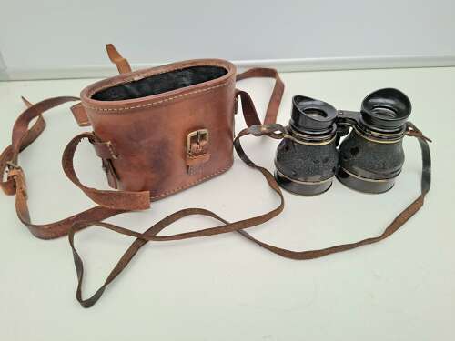 RAF night binoculars and leather case
