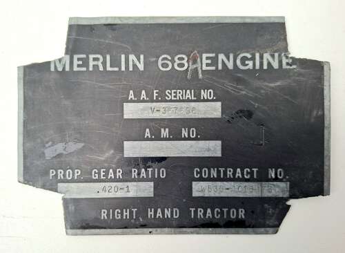 Rolls Royce Merlin engine data plate